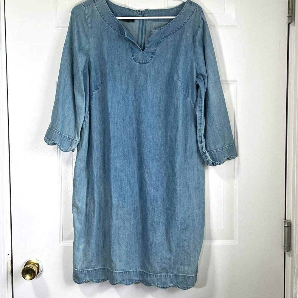 Talbots Light Blue Chambray Denim Shift Mini Dress Size 12 Petite